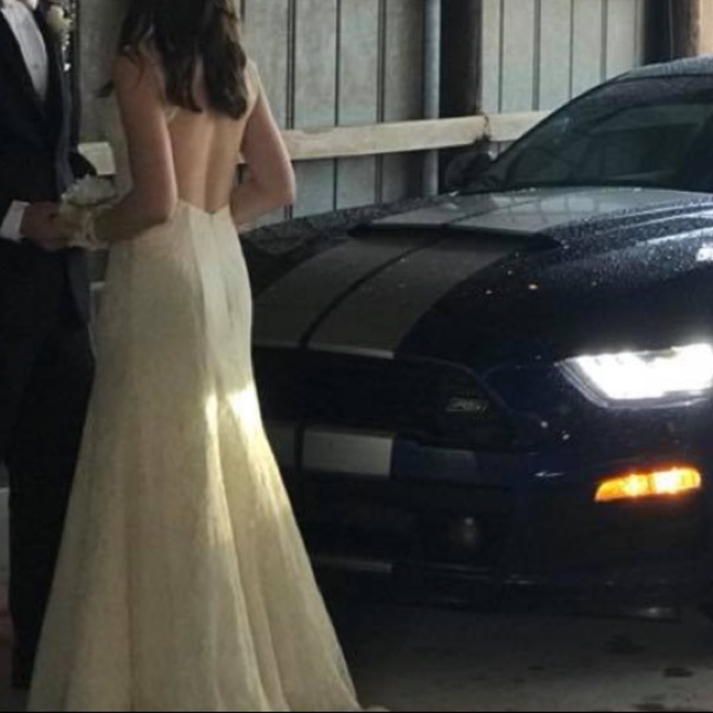 white lace prom dress